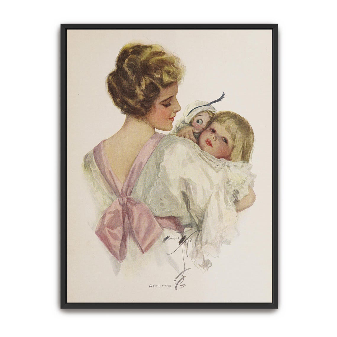 Vintage Illustration Of A Mother Holding Child And Doll Print