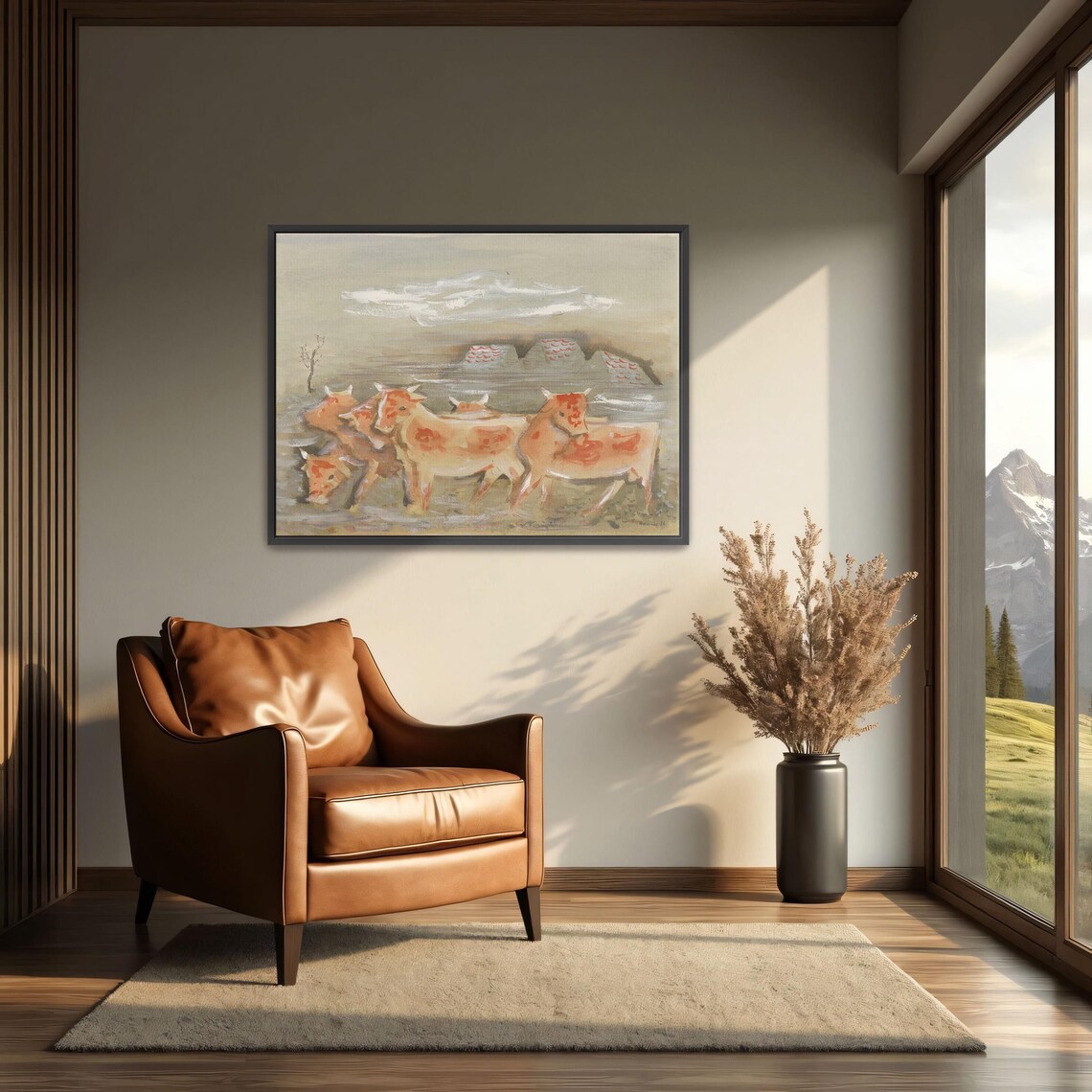 Loose Watercolor Painting Of A Herd Of Red And White Cows Poster - Image 3