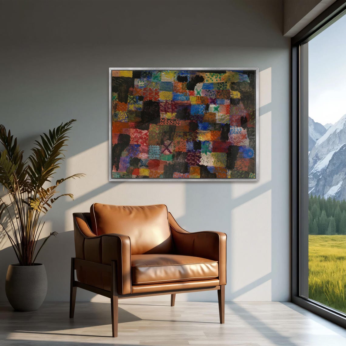 Paul Klee Framed Wall Art Abstract Patchwork Of Colors Geometric Wall Art Black And Red Living Room Decor Abstract Art - Image 2
