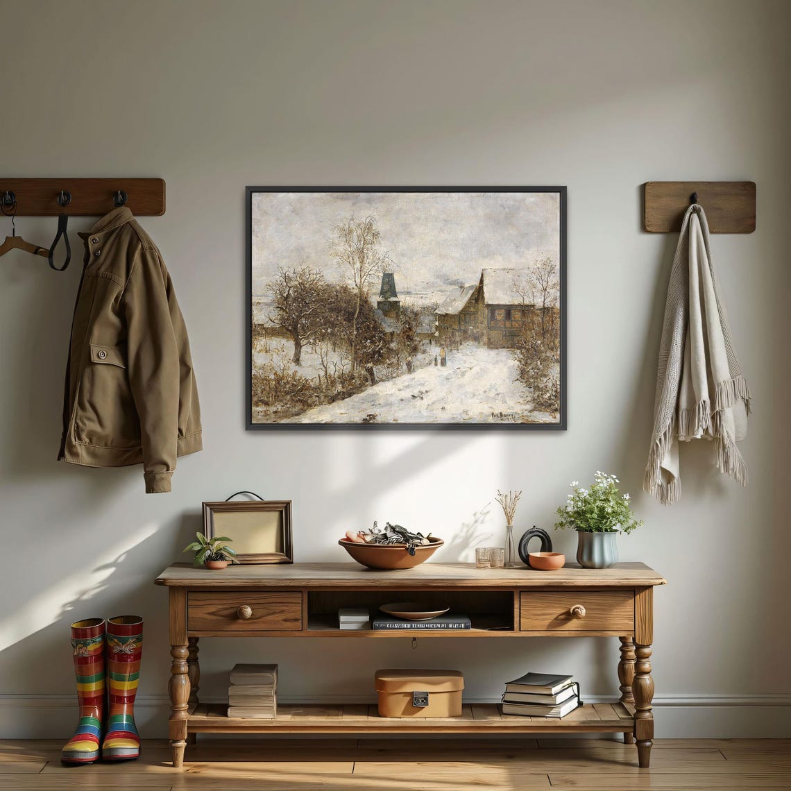 Snowy Village Lane with Houses on a Quiet Winter Day Art Poster - Image 4