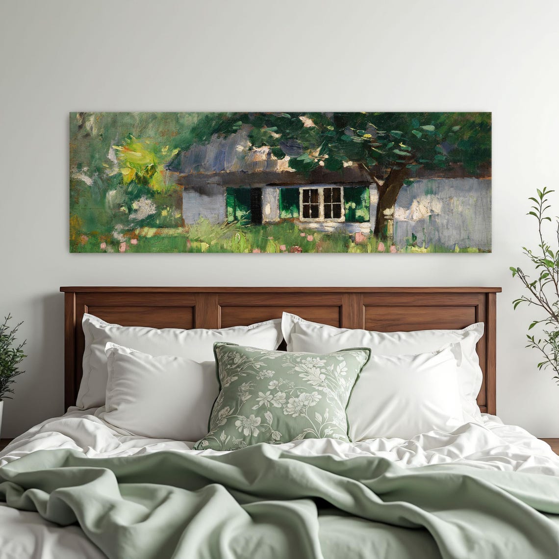 Impressionist Cottage With Green Shutters in Bloom Garden Poster - Image 3