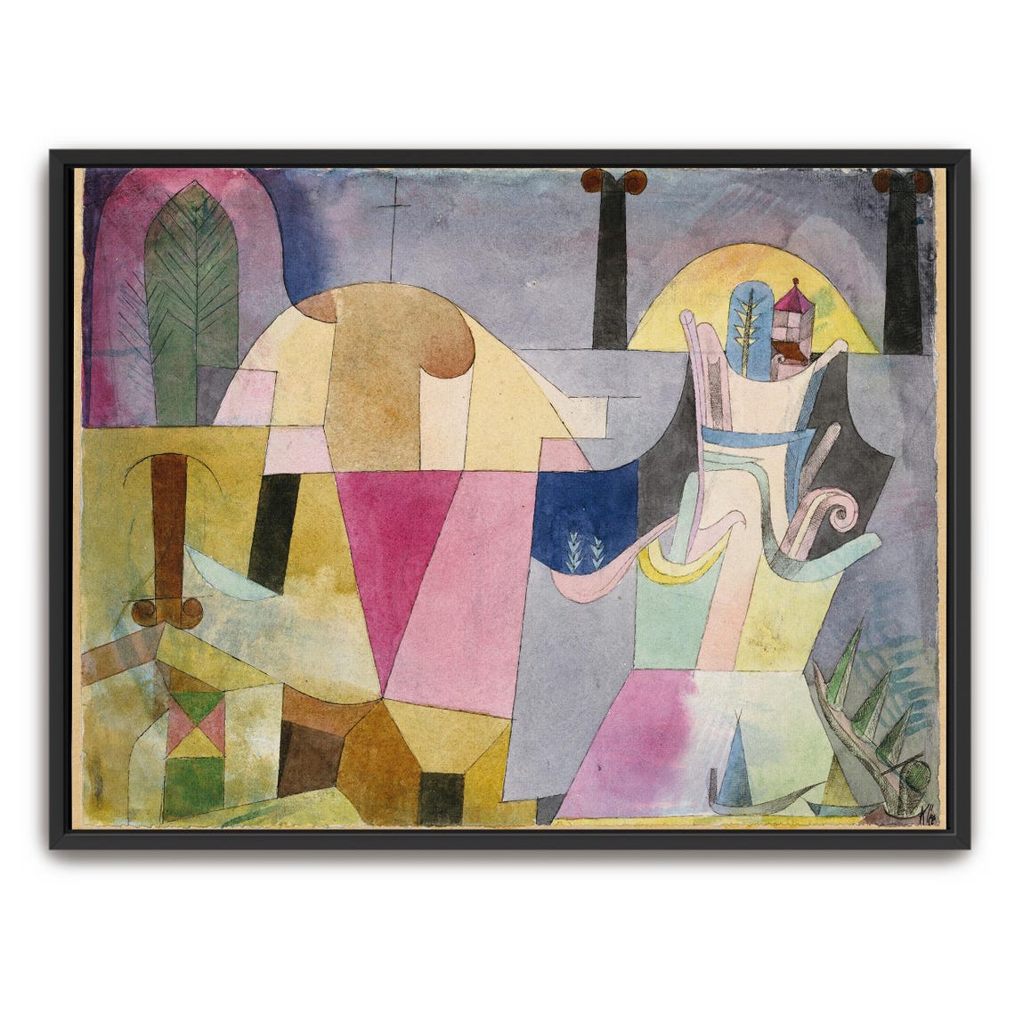 Paul Klee Framed Print Abstract Landscape With Black Columns Geometric Fine Art Print Blue And Pink Bedroom Decor Abstract Art