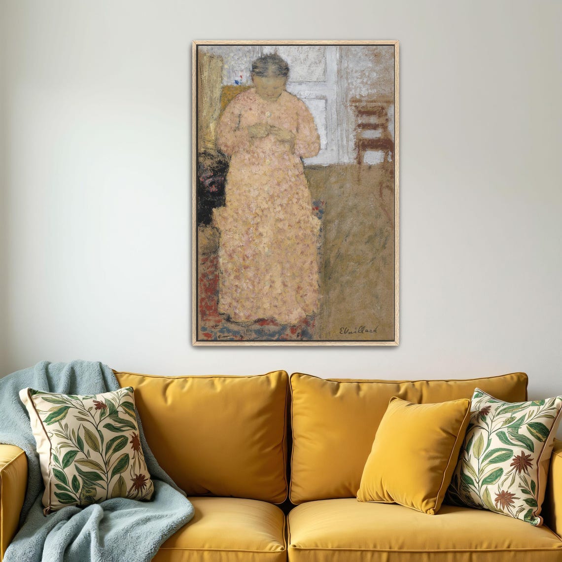Woman In Pink Dress Knitting By Window Impressionist Portrait Poster - Image 4