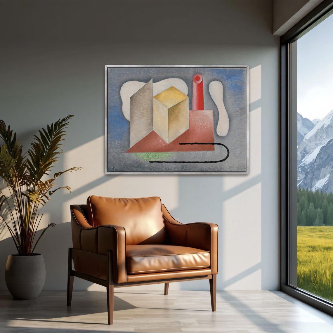 Geometric Abstract Painting With Red Yellow And White Forms Poster - Image 2