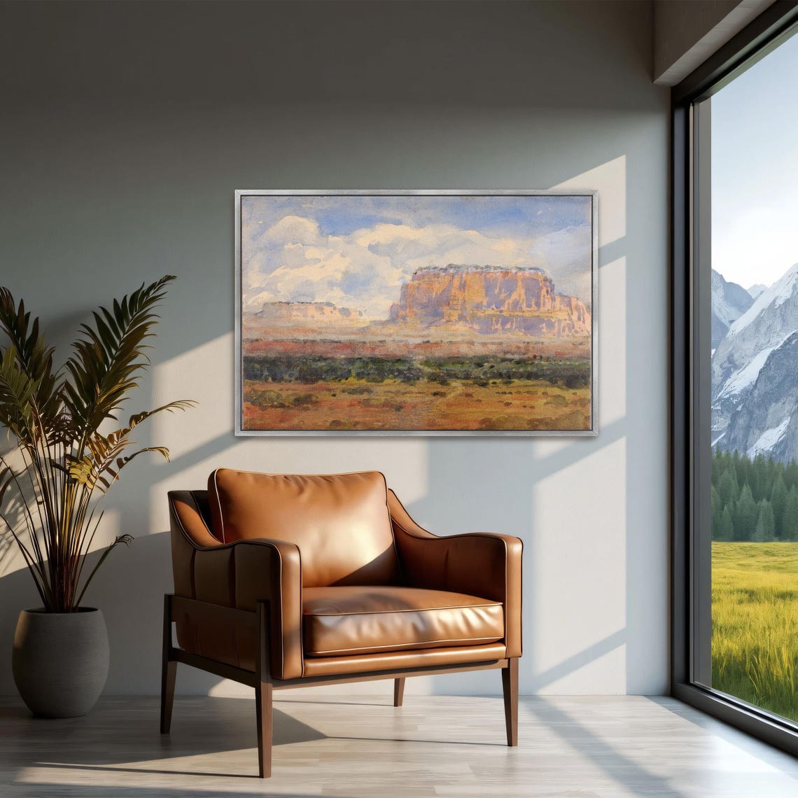Large Framed Print Of Mesa Landscape With Clouds Landscape Fine Art Print Blue And White Bedroom Decor Contemporary Artwork
