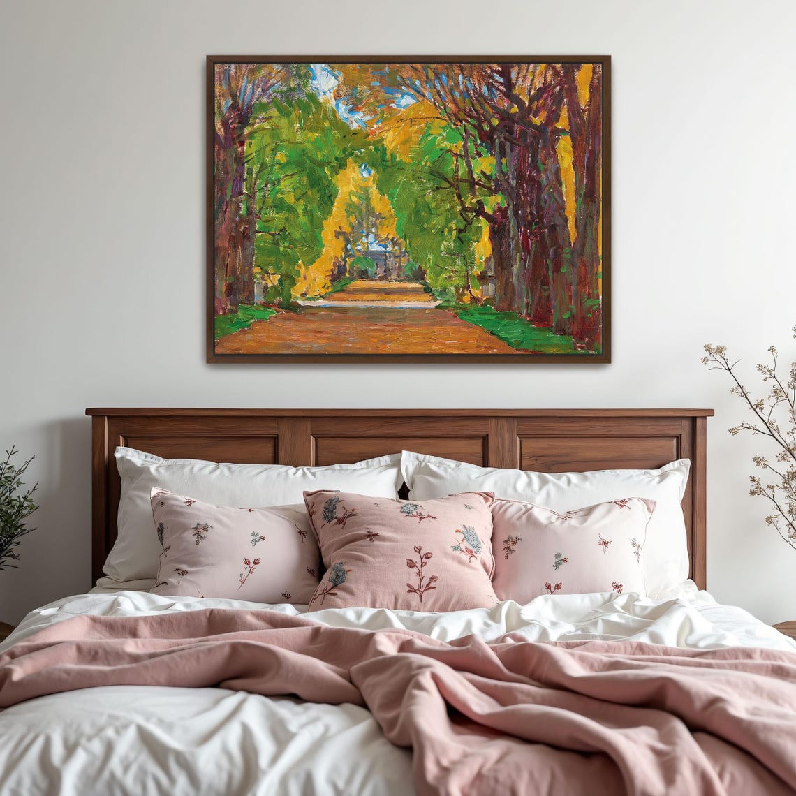 Golden Autumn Tree Lined Path in Glowing Light Landscape Art Poster - Image 2