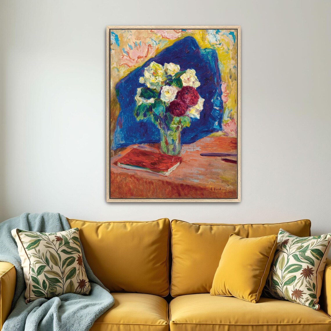 White and Red Roses in Vase With Book Fauvist Still Life Poster - Image 5