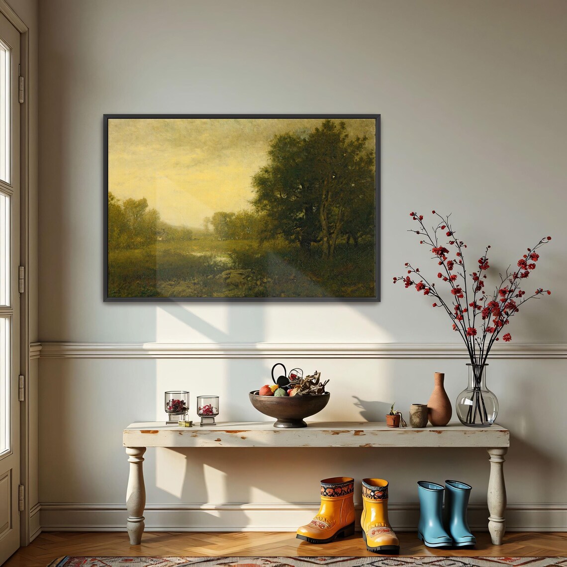 Large Framed Print Of A Summer Landscape With Trees Landscape Fine Art Print Green And Brown Entryway Decor Rustic Oil Painting - Image 3