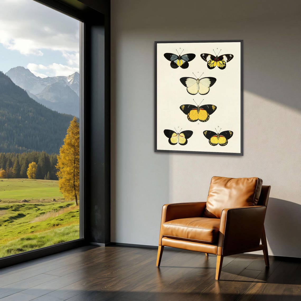 Large Framed Print Of Five Butterflies On White Background Animal Fine Art Print Black And White Bedroom Decor - Image 4