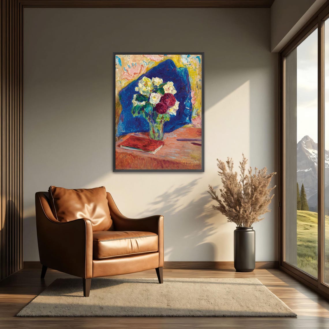White and Red Roses in Vase With Book Fauvist Still Life Poster - Image 4