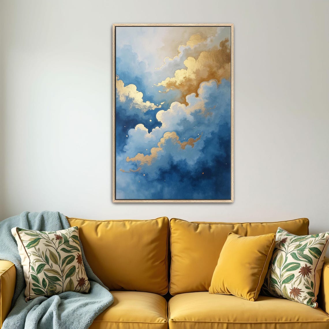 Abstract Gold And Blue Clouds Framed Wall Art Ready To Hang Oversized Large Wall Art Fine Art Print Wooden Frame - Image 4