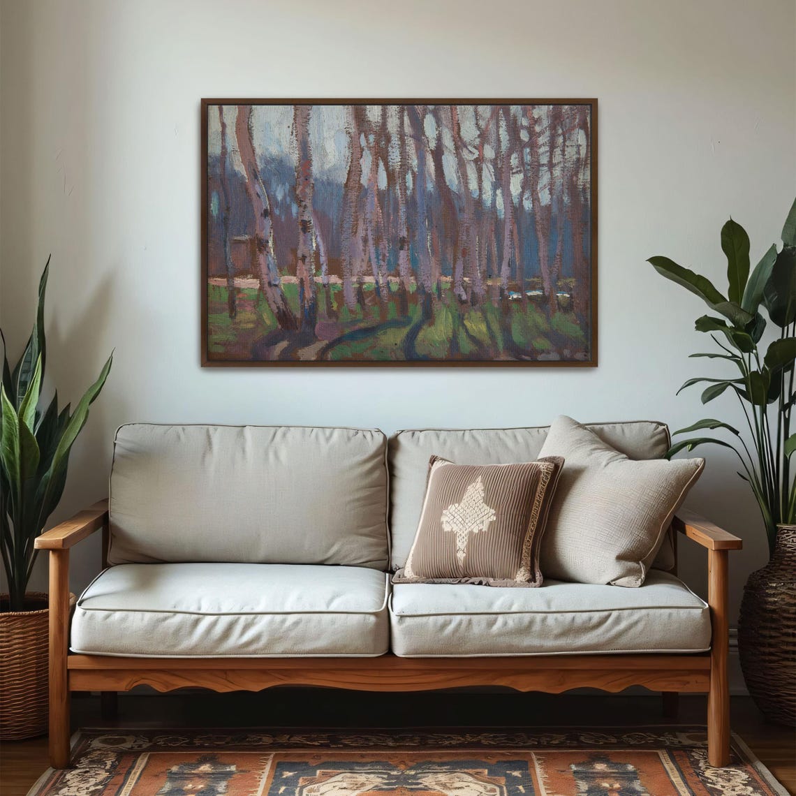 Autumn Birch Grove Tall Trunks Impressionist Oil Painting Poster - Image 2