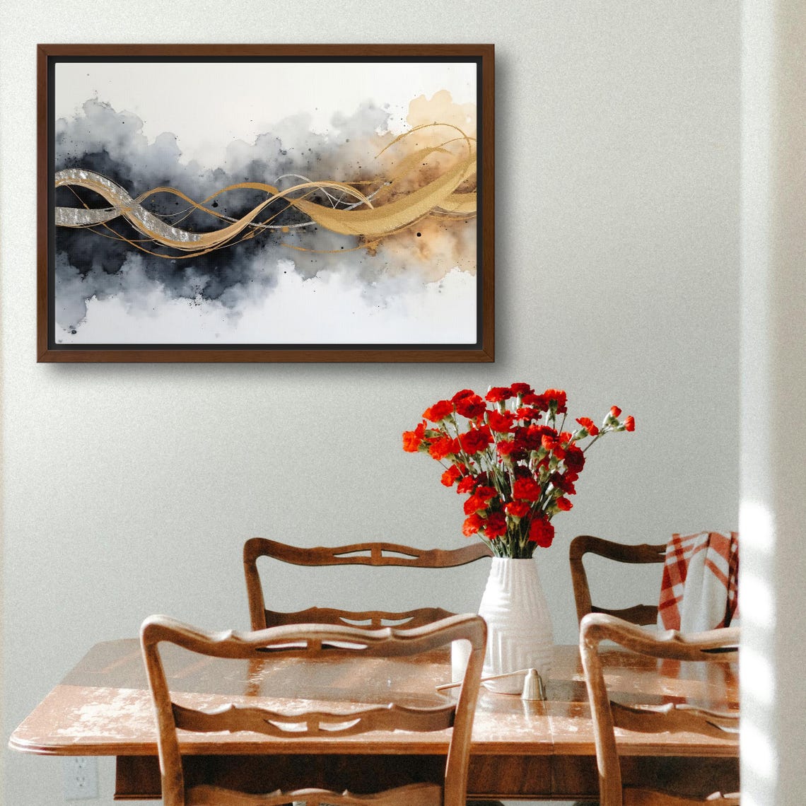 Gold And Silver Threads Dancing Through Storm Ink Clouds Poster - Image 3