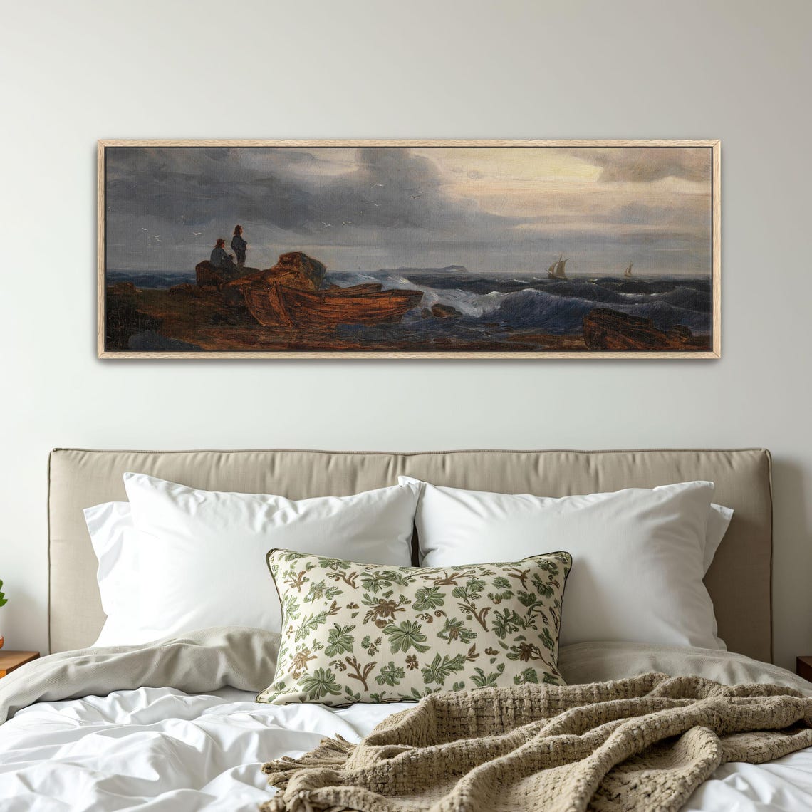 Stormy Seascape With Two Figures and a Beached Rowboat Poster - Image 2