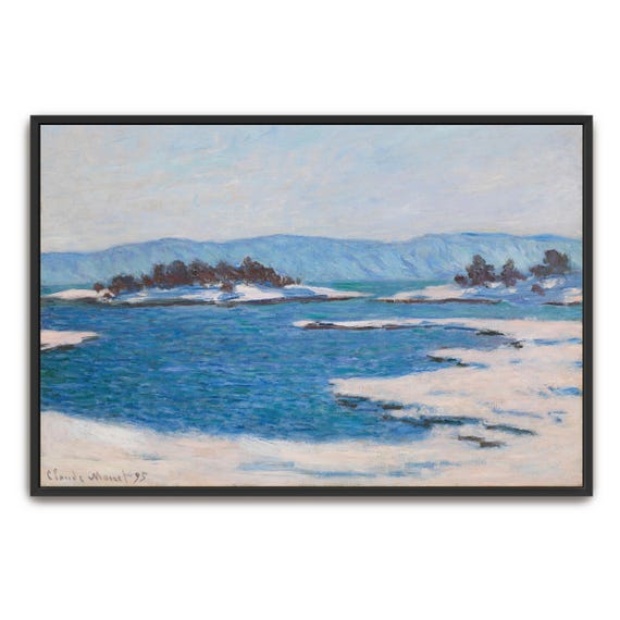 Claude Monet Framed Wall Art Snowy Landscape With Blue Water Landscape Wall Art Blue And White Living Room Art Print Contemporary Art