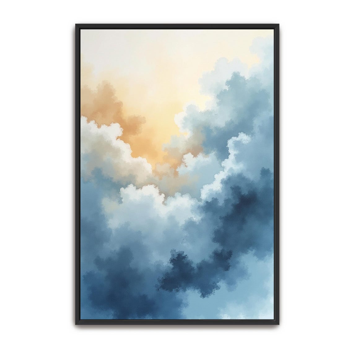 Abstract Sky Watercolor Clouds in Deep Blue and Amber Poster
