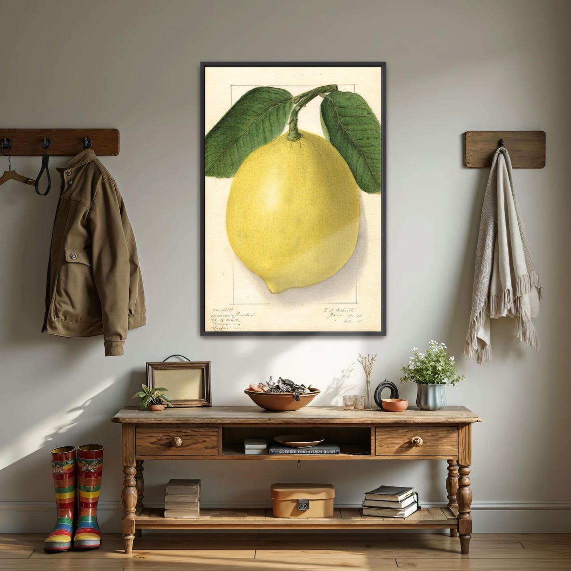 Single Lemon With Green Leaves Vintage Botanical Study Poster - Image 3