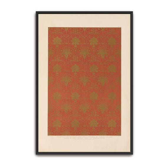 Framed Wall Art Of Red And Gold Floral Pattern Pattern Fine Art Print Red And Gold Entryway Art Beige And White Geometric Print