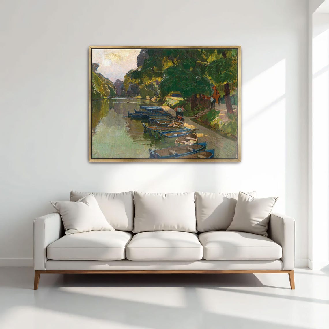 Rowing Boats Moored by a Riverbank Leafy Impressionist Poster - Image 2