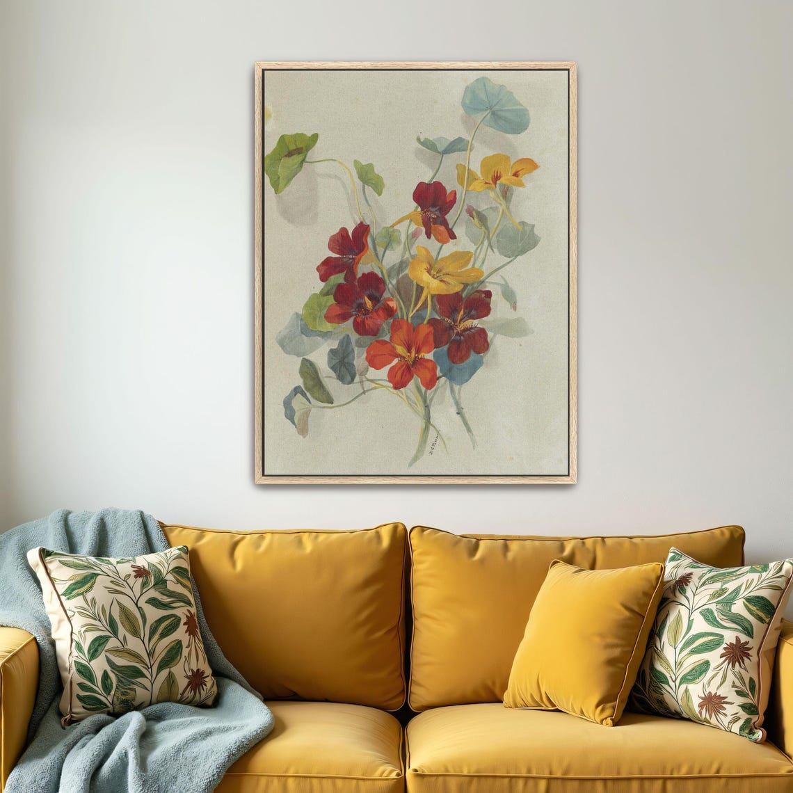 Red and Yellow Nasturtiums Vintage Botanical Flower Bouquet Poster