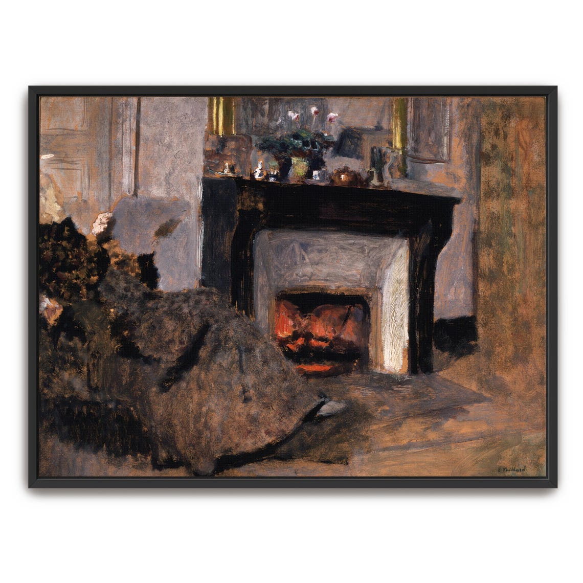 Woman Resting by a Glowing Fireplace Vintage Interior Mood Art Print