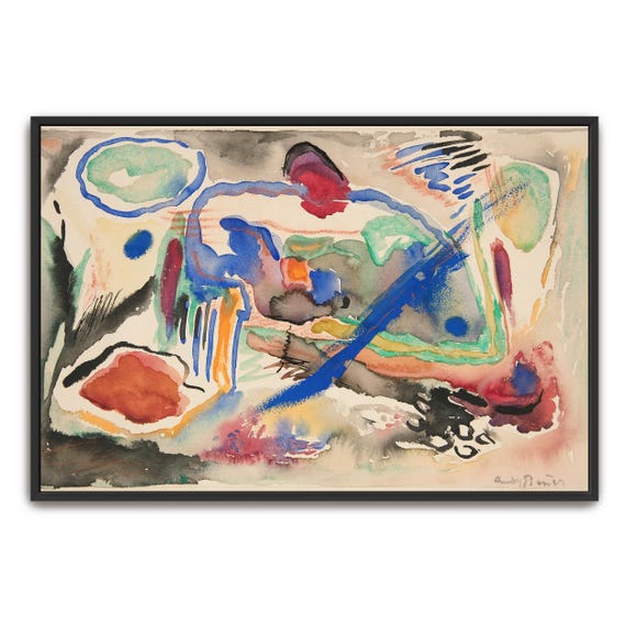 Large Framed Print Of Abstract Watercolor Painting With Shapes Geometric Wall Art Blue And Green Entryway Art Abstract Artwork