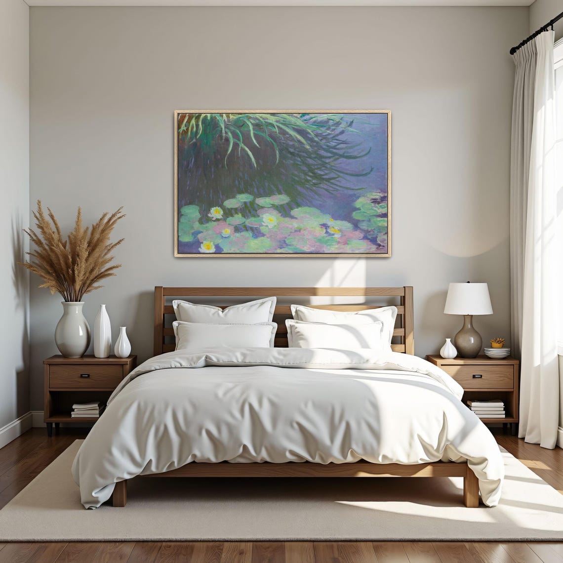 Claude Monet Water Lilies Beneath Overhanging Green Reeds Print - Image 4