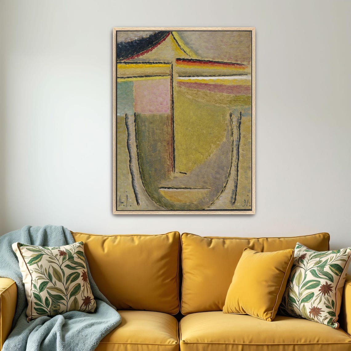 Framed Wall Art Of Abstract Portrait With Geometric Shapes Geometric Print Yellow And Brown Living Room Art Print Abstract Art - Image 4