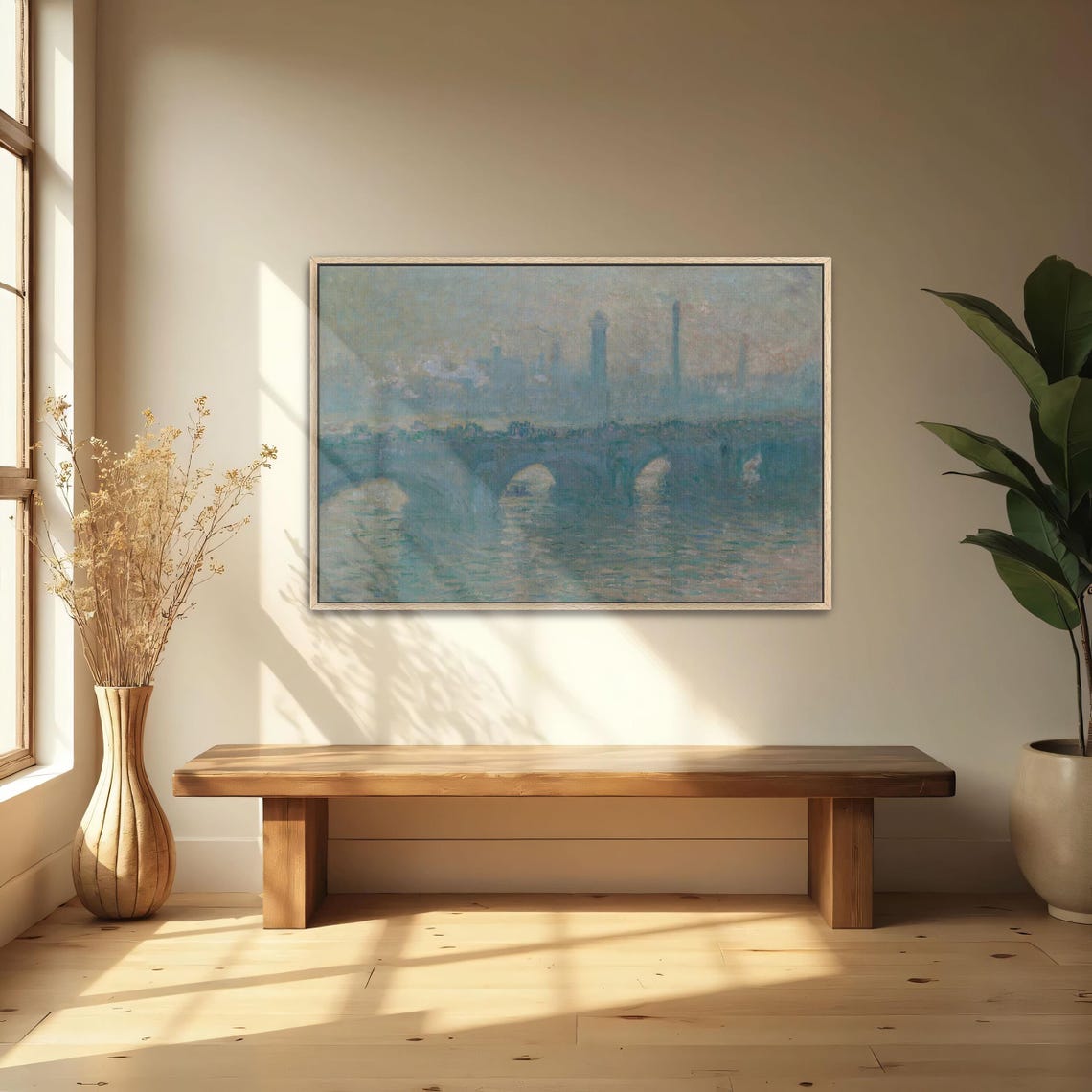Claude Monet Large Framed Print A Bridge Over A River With A City In The Background Landscape Wall Art Minimalist Oil Painting - Image 4