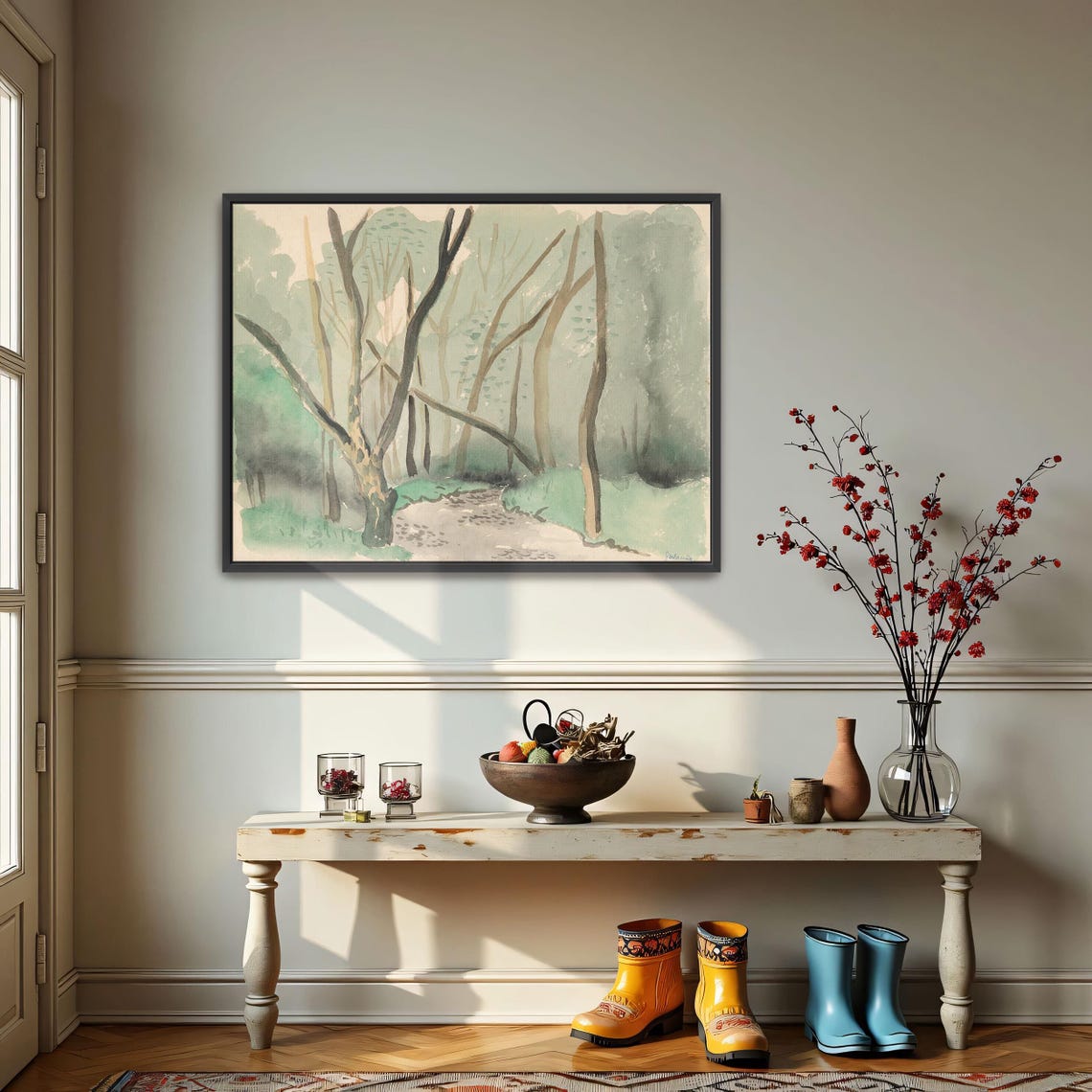 Watercolor Forest Path With Tall Slender Trees Landscape Poster - Image 3