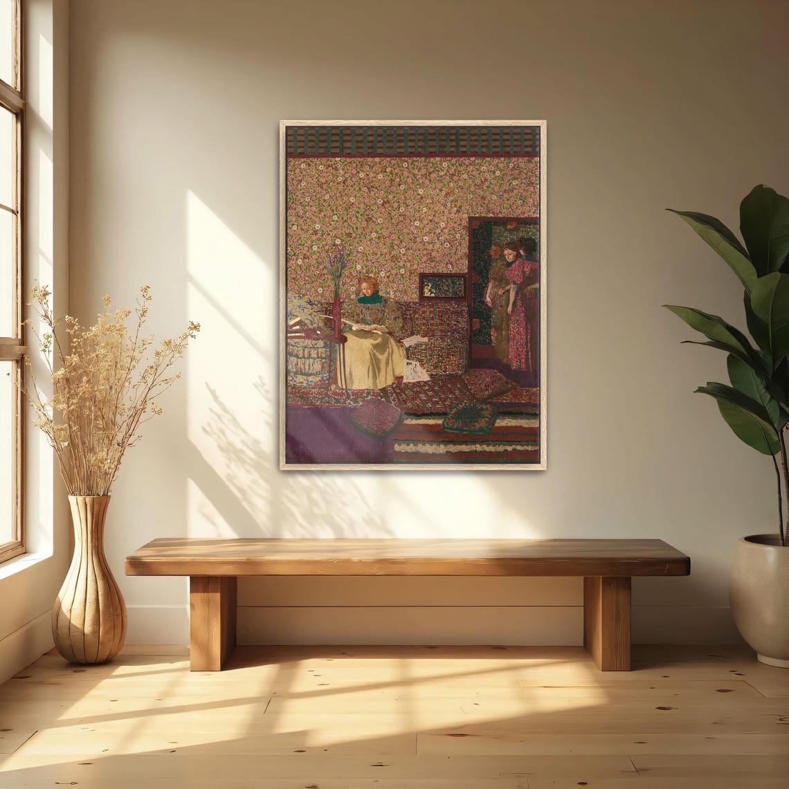 Woman Reading Amid Floral Wallpaper In A Patterned Interior Poster - Image 4