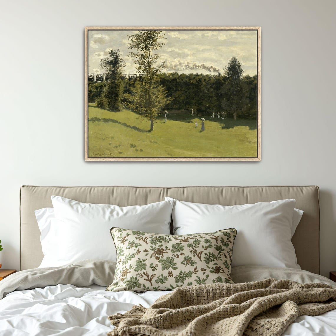 Claude Monet Framed Wall Art Train In A Green Landscape Landscape Fine Art Print Green And Gray Entryway Art Rustic Oil Painting - Image 4