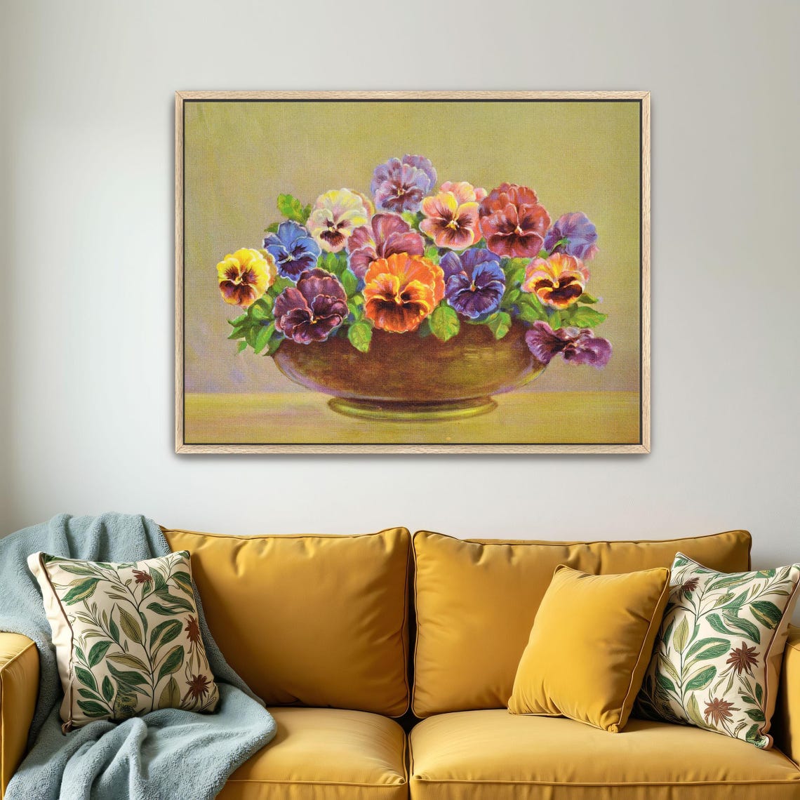 Colorful Pansies Overflowing Brown Bowl Floral Still Life Art Poster - Image 5