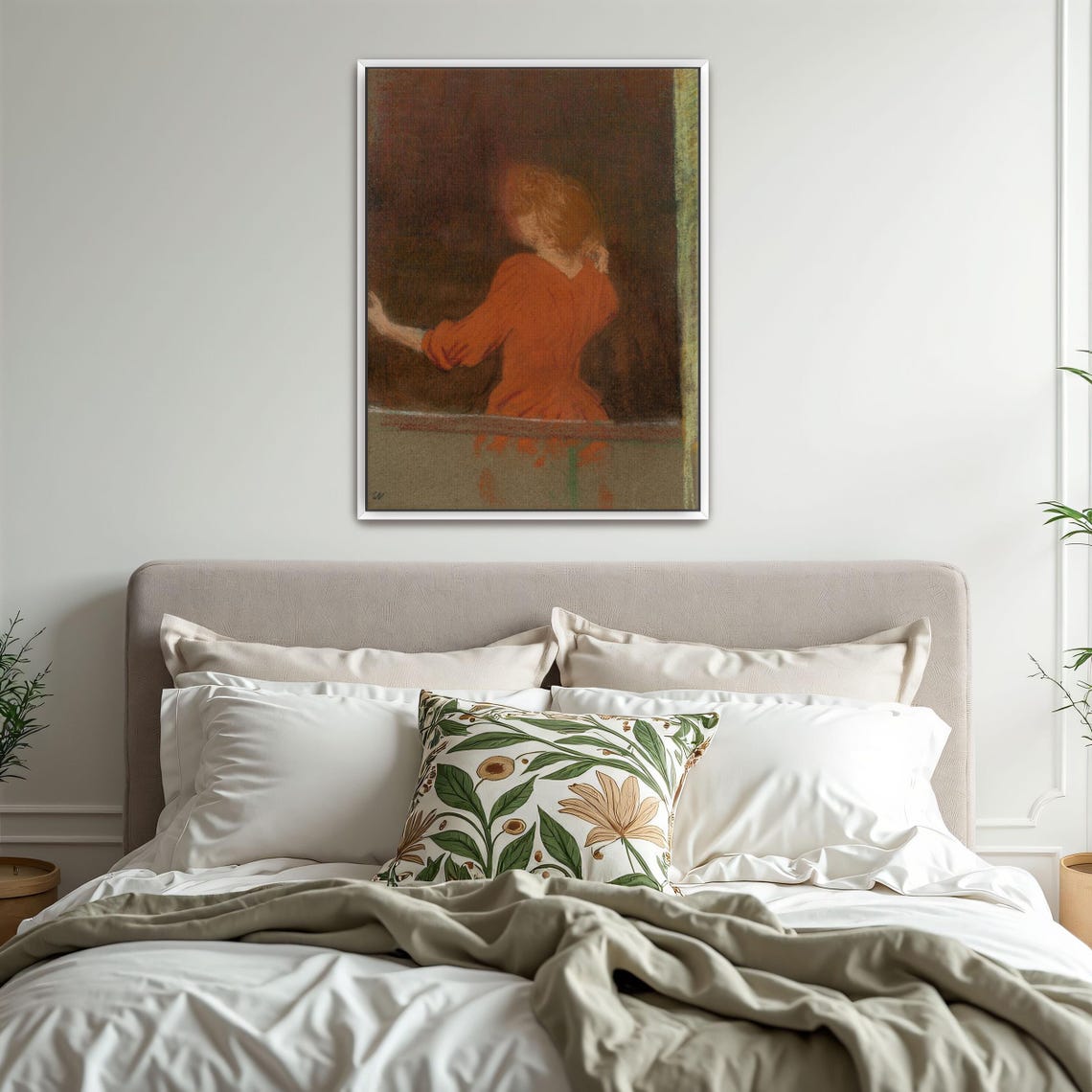 Woman in Red Dress Standing by a Window Pastel Painting Poster - Image 3