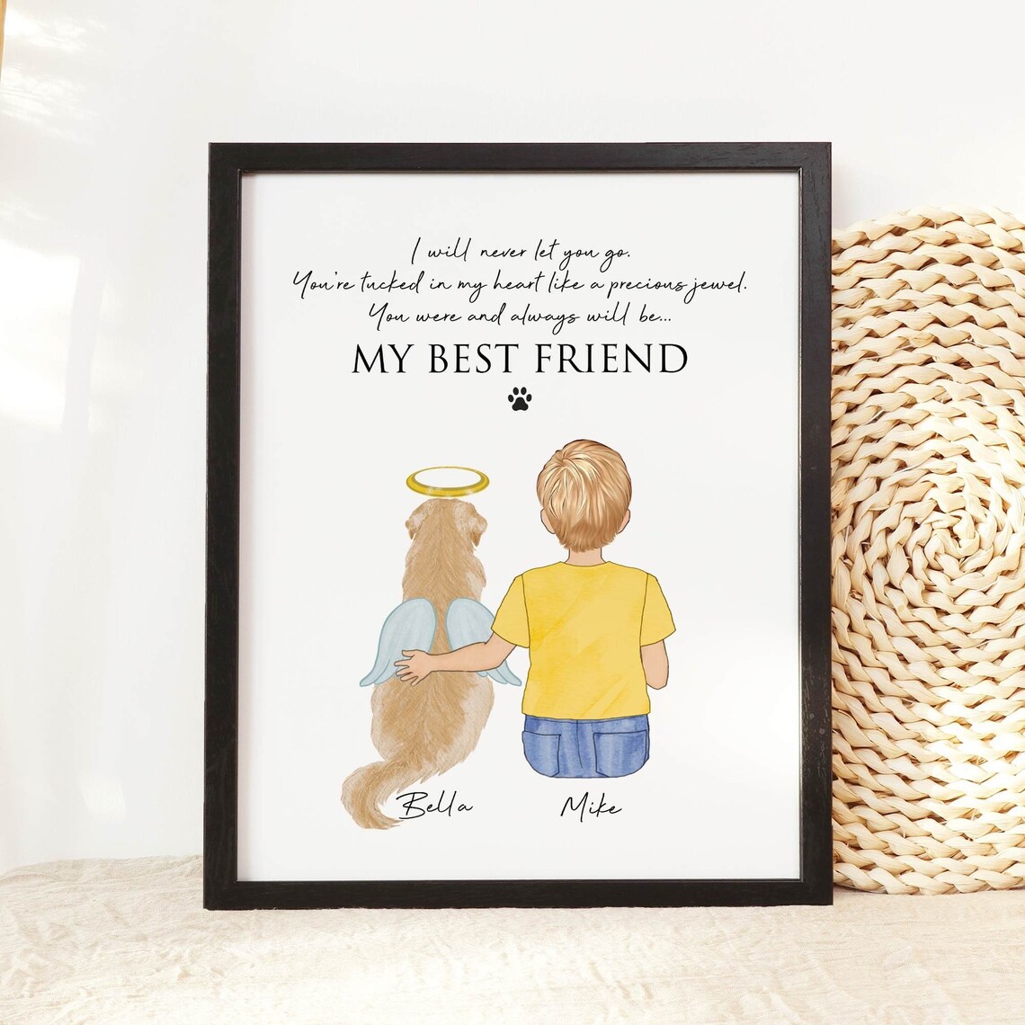 My Best Friend Dog Memorial Angel Wings Golden Retriever Boy Poster