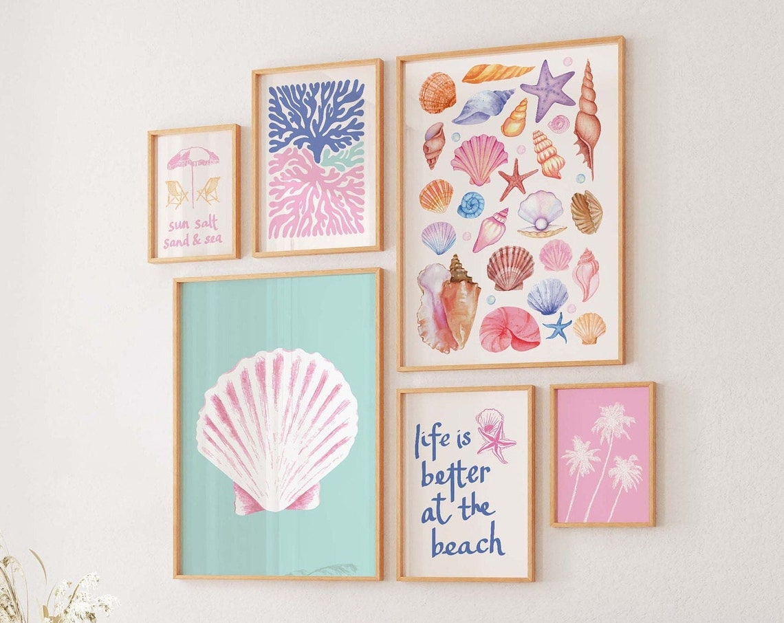 Coastal Gallery Wall Art 6 Printables Cute Summer Art Prints Girly Wall Art Trendy Beach House Decor