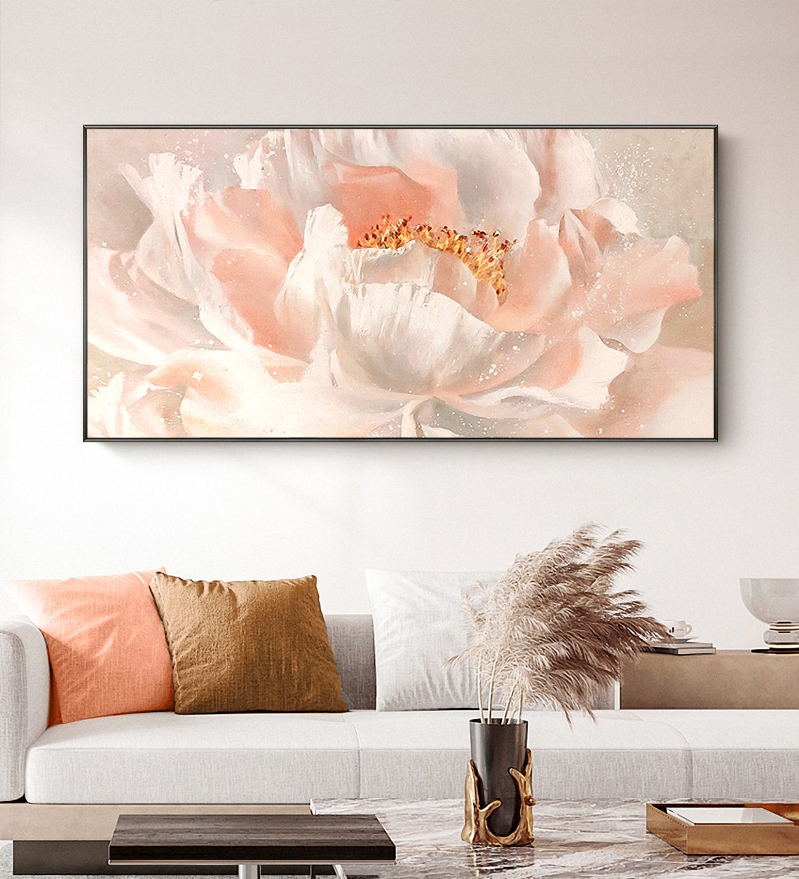 Blush Pink Peony Flower Close Up Panoramic Floral Art Poster - Image 3