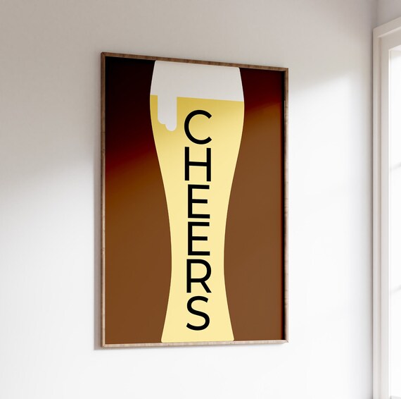 Cheers Craft Beer Glass Bar Cart Bold Graphic Typography Poster