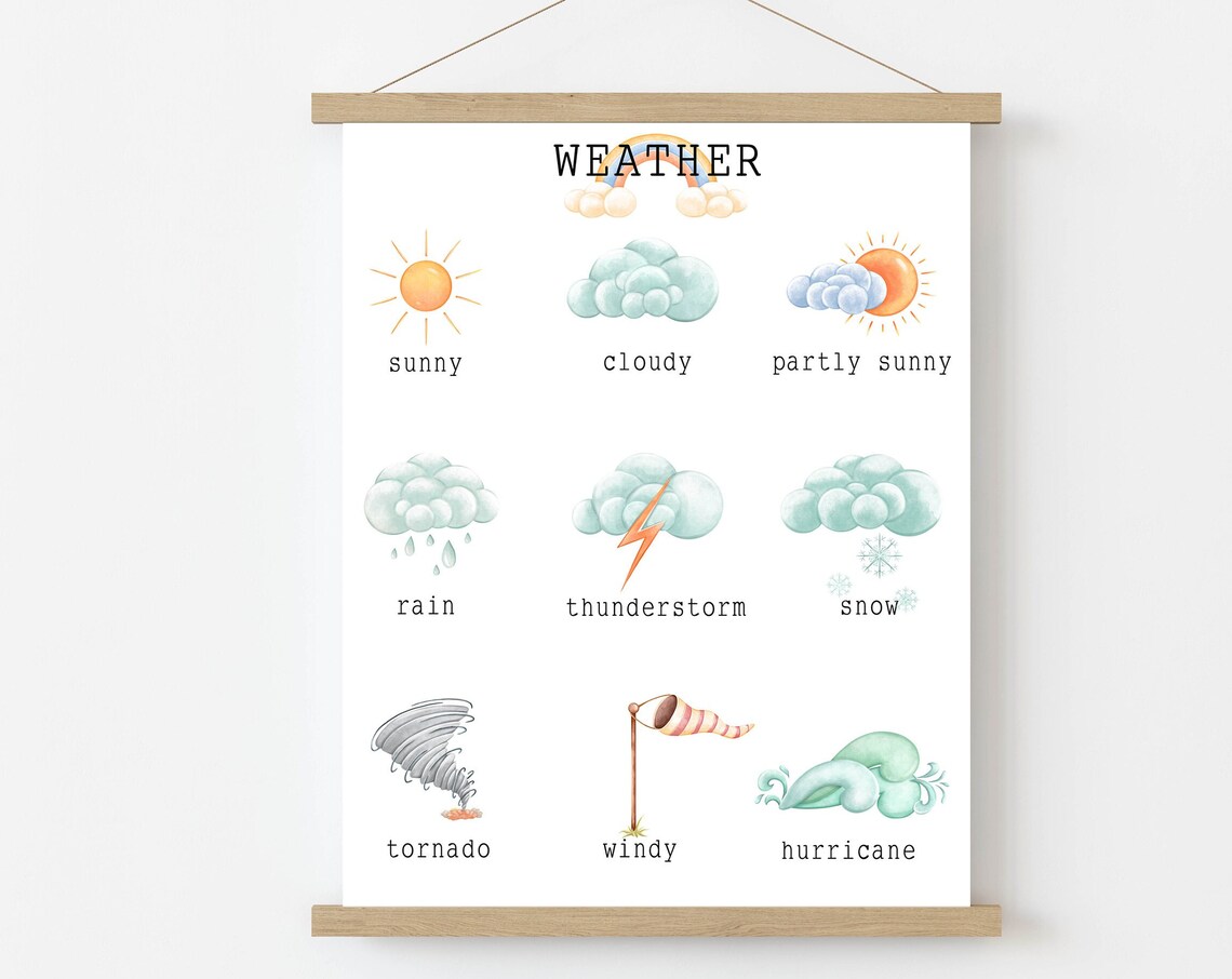 Watercolor Weather Chart Kids Educational Classroom Nursery Art Print