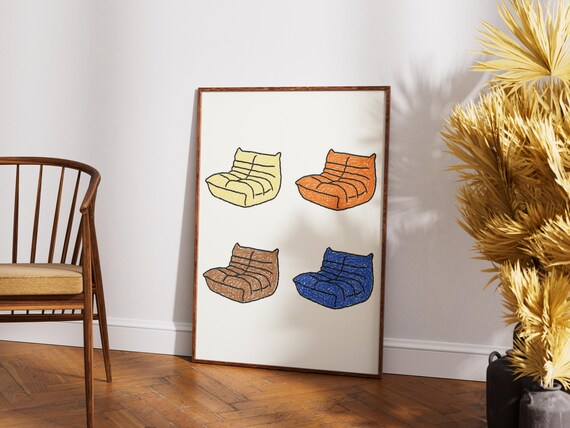 Togo Sofa Pop Art Print Colorful Designer Chair Illustration Retro Modern Furniture Wall Midcentury Inspired Drawing