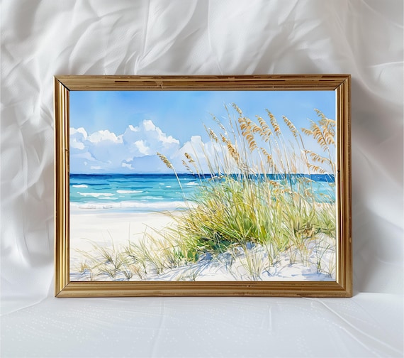 Beach Grass Watercolor Painting Coastal Dunes Sea Oats Ocean Art Print