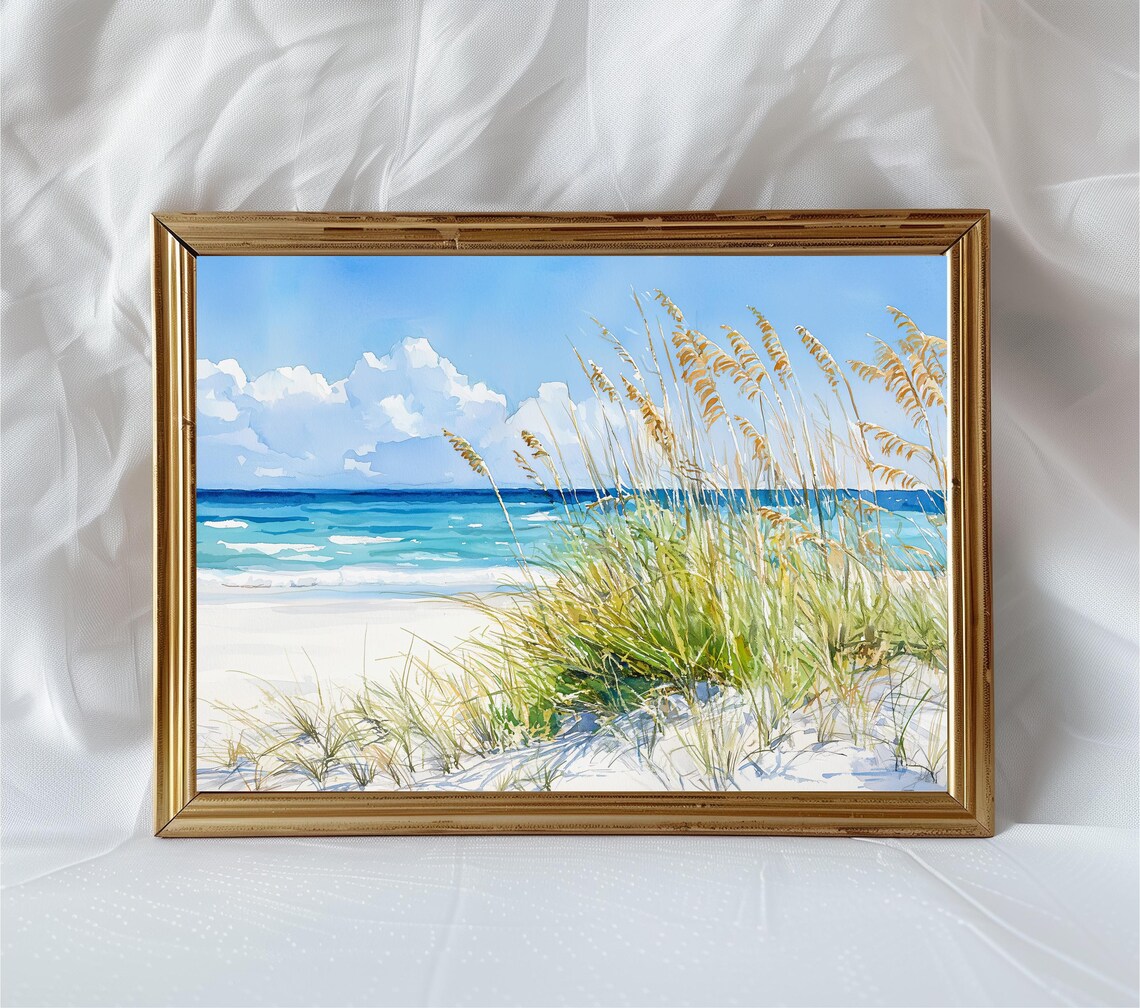 Beach Grass Watercolor Painting Coastal Dunes Sea Oats Ocean Art Print