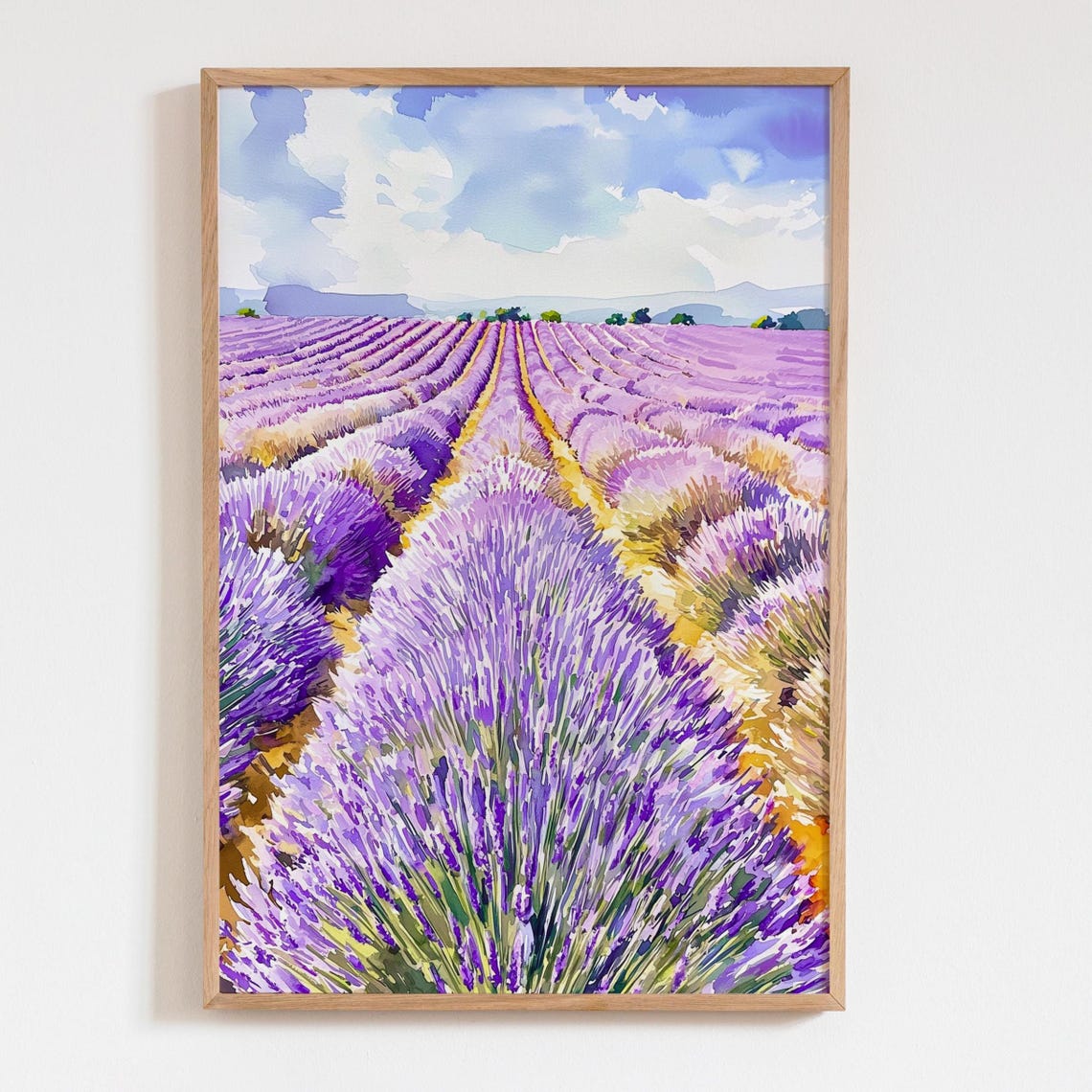 Blooming Lavender Field Rows Watercolor Floral Summer Landscape Poster