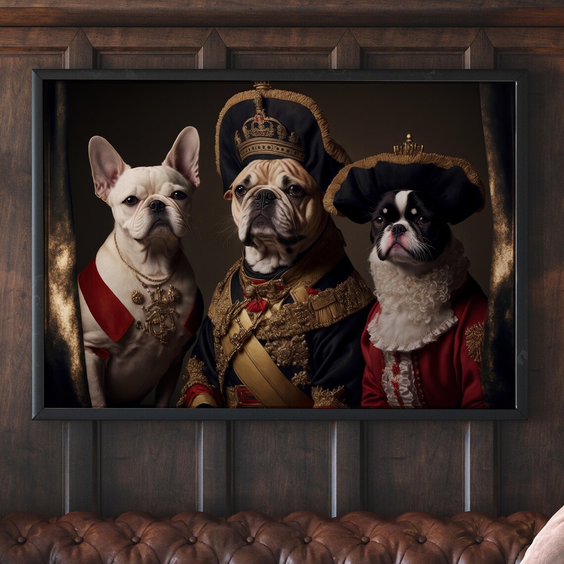 The Three Amigos Renaissance Dog Portrait French Bulldogs Poster