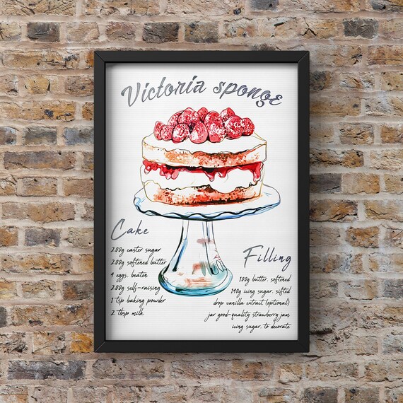 Victoria Sponge Recipe Print, Country Kitchen Decor