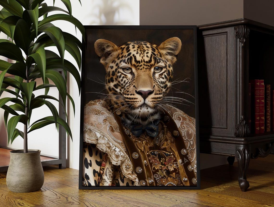 Royal Cheetah Renaissance Art Altered Animal Portrait Wall