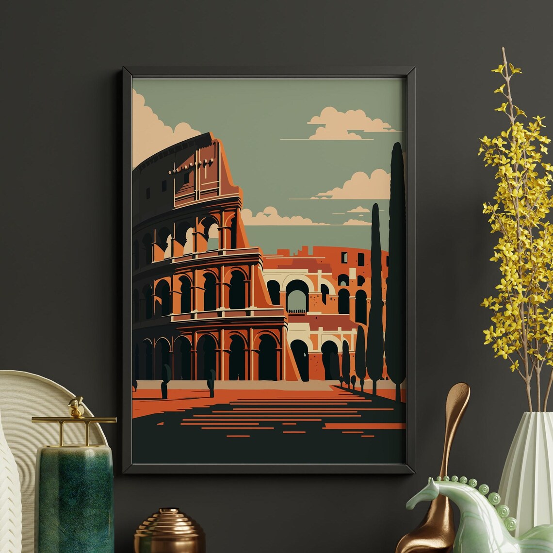 The Colosseum Rome Italy Vintage Travel Poster Illustration Art