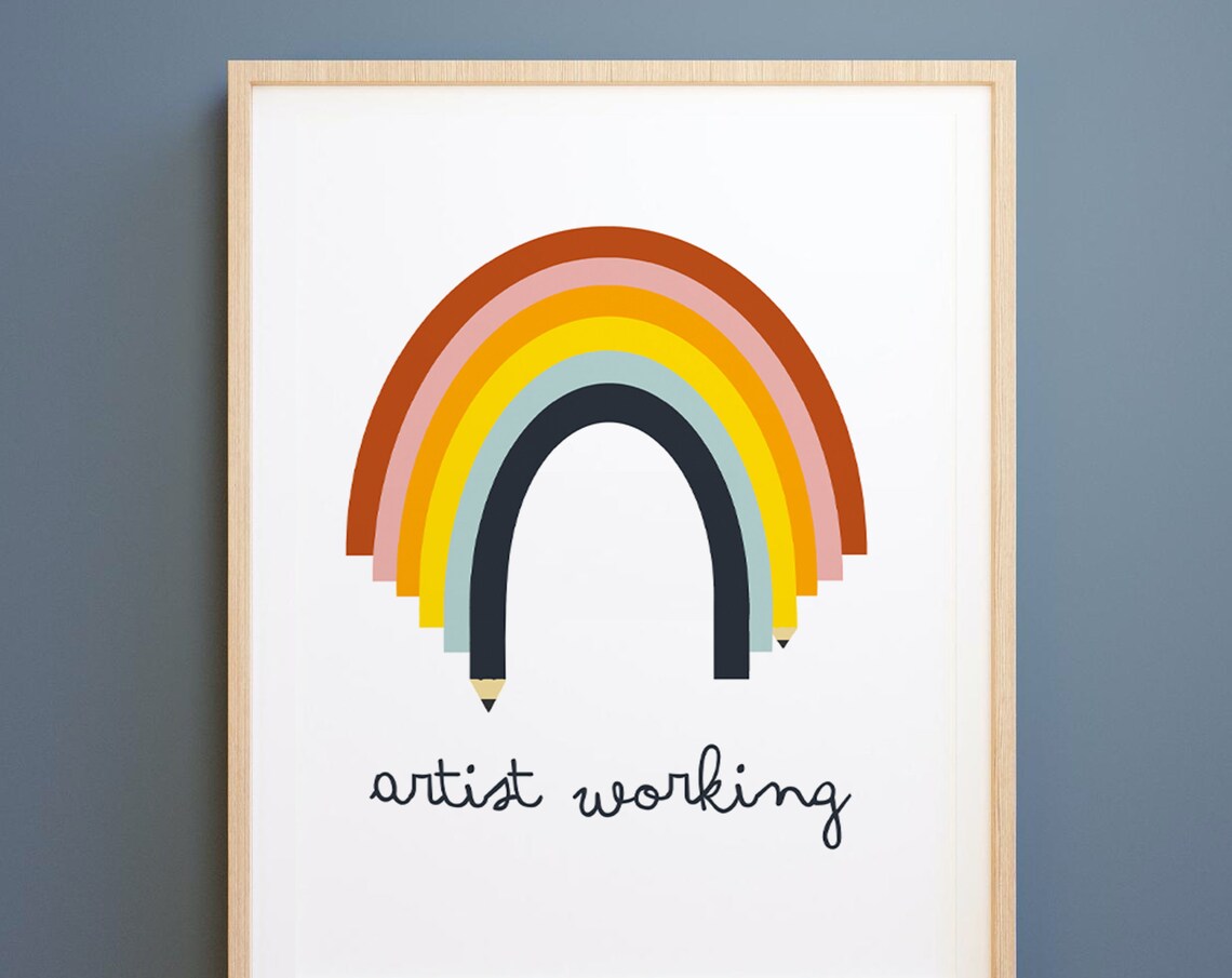 Rainbow Pencil Kids Art Colorful Playroom Artist Working Poster