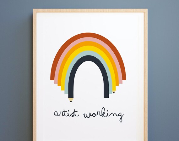 Rainbow Pencil Kids Art Colorful Playroom Artist Working Poster
