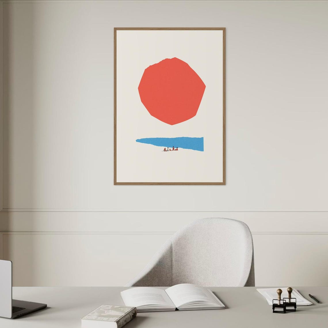 Coastal Memories Abstract Red Sun Blue Sea Minimal Art Poster - Image 2